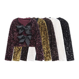 Women's 2025 Spring 2025 New V-Neck Bow Ornament Party Lien Slide Short Jacket