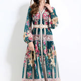 Printed Dress 2025 Spring Holiday Wind To Show Thin Temperament Single-Dlong Swing Dress