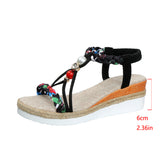 And Summer New Round Head Flat Bottom Heel Sandals Women Weaving Beads Toe Bohemian Thick-Soled Beach