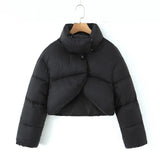 New Standing Collar Hidden Button Bread Suit Short Cotton-Padded