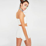 Women PVC Faux Leather 2 Piece Sets Sleeveless Tube Tops Shorts Outfits Sexy Bodycon Strapless PU Party Sets Suit