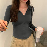 Color Slim Stretch Long-Sleeved T-Shirt A New Autumn Tight Blouse With A Thin Lapel And Bottomed
