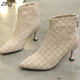 Autumn and Winter New High-heeled Boots Zipper Stiletto Short Boots Net Red Thin Boots Temperament Ankle Boots Short