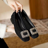 Zingj Low Heel Shoes Female 2024 New Shallow Saliva Drill Buckle Not Tired Thick Heel Shoes Spring Square Head Grandma Shoes-Outfit