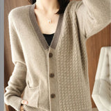 Zingj Version New V-Neck Cardigan Female Long Sleeve Sweater Loose Coat Knit Jacket Languid Lazy Wind