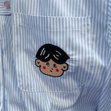 Blue Striped Embroidered Shirt Elegant Chic Woman Shirt Women's Summer Blouse 2024 Oversized Shirt Top