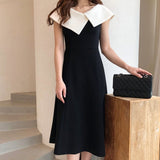 Zingj Chic Spring And Summer French Retro Small Fragrant Wind Temperament Big Lapel Sleeveless Dress Gentle Dress
