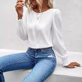 Zingj Wise Hot Style Autumn Simple Long Sleeve Solid Color Shirt Shirt Women's