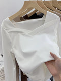 Velvet Bottomed Blouse Women's Autumn And Winter New Design Sense Minority Square Collar Irregular Sanding Western Style Slimming