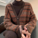 Zingj Sense Small Sweater Coat Female Autumn Winter Design Feeling Lazy Wind Retro Rhomenge Sweater Jacket