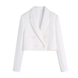 Women Elegant Solid Sets Fashion Double Breasted Cropped Blazer Suits With High Waist Textured Shorts