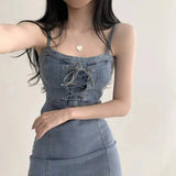 Zingj Chic Summer New Versatile Sexy Waist Show Thin Lace Cowboy Short Skirt Package Buttock Dress