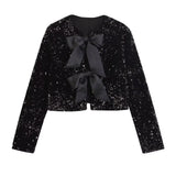 Winter New Women's Wear Temperament Light Ripe Sequins Bow Knot Short Style