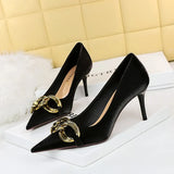 Zingj Fashion Banquet Women's Shoes Heel High Heel Shallow Pointed Big Metal Buckle Single Shoes High