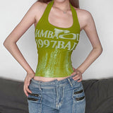 Zingj Letter Print Neck Vest 2024 Sexy Spice Girl With Tight Back And Thin Inside Wearing A Sling Top 211-1-Outfit