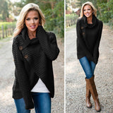 Women Autumn Winter Turtleneck Knitted Sweater Casual Long Sleeve Pullover Vintage Button Jumper Tops