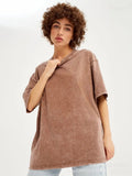 Spring And Summer New Solid Color T-Shirt Women's Water Wash To Make Old Batik Coat Hot Cotton Short