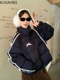 Navy Blue Bow Stripe Puffer Jacket- Outfit