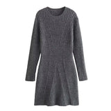 New Fashionable Knit Dress With Round Collar And Long Sleeves In