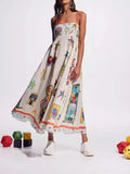 Printed Pockets Strap Long Dress For Women Causal Loose Sleeveless Backless Dresses 2024 Summer New Female Vacation