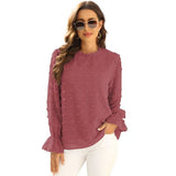 Solid Blouse Fashion Jacquard Stand Neck Long Sleeve Chic Office Work Tops Lady Plus Size Casual Elegant Chiffon