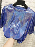 summer retro style stylish bright silk woman tops shiny loose short sleeve t-shirt sexy club aesthetic harajuku women