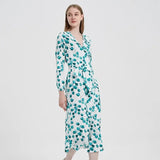 Mini Dress Women 2022 Summer Long Sleeve Elegant Pleated Beach Vestido With Sashes Floral Print Sexy Boho Dresses