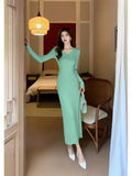 Zingj Style Lazy Twist Twist V-Collar Knitted Dress Women's Autumn And Winter New Bottomed Buttocks Show Skinny