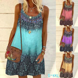 Summer Dress 2022 Bohemian Printed Casual Loose Sleeveless Sling Dresses Female Holiday Plus Size A-Line Mini