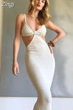 Sexy Summer Vacation Outfits Knitted Halter Maxi Dresses for Women 2023 Elegant Dress Sets Holiday Beach
