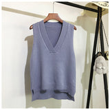 Autumn Women Sweater Vest Woman Short Loose Knitted Sweater Sleeveless Ladies V-Neck Pullover Tops Female
