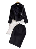 Jacket Dress Waist Lotus Leaf Edge Long High-End Ol Commuter Airfield Autumn Dress Two-Piece Set