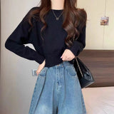Zingj One-Word Collared Sweater For Women In Autumn And Winter, A Solid Color Casual Sweater, A Small Foreign