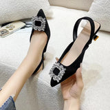 Zingj Sandals Women's 2024 New Summer Water Drill Square Buckle Fairy Style Air-Style Thin-Heeled High-Heeled Pointed Single