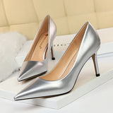 Zingj Simple High Heel Bright Finish Paint Leather Shallow Mouth Tip Sexy Thin Professional OL High Heels Women's Singles