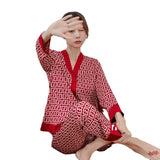 Pajamas Set V Neck Design Cross Letter Print Sleepwear Silk Home Clothes Large Size Nightwear Cute Underwear Sleep