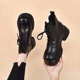 Zingj Martin Boots 2023 Autumn And Winter New Muffins And Vintage English Round-Toed Short Boots With Cowhide Women's