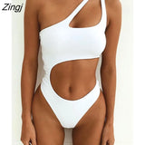 White One Shoulder Bodysuit Women Summer Top Sleeveless Hollow Out Bodycon Rompers Sexy Jumpsuit Women Beach