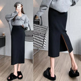 Zingj Skirt Female Autumn Winter High Waist Long Small Slit Wool Wrapped Hip Black One-Step Long Skirt