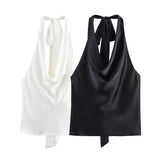 New Hanging Neck Silk Jerk Texture Solid Color Exposed Back Coat