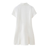Spring Style Wide Pleated Lapel Short Slim Mini Dress