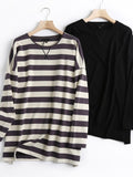 Women High Quality Striped Print Sweatshirts Long Sleeve O Neck Loose Pullovers Female