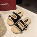 Zingj Autumn And Winter New Korean Version Fashion Thick Bottom One Word Outside Wear Casual Home Plus Plush Slippers