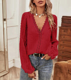 Blouses Women Fashion Lace Patchwork V Neck Long Sleeve Casual Elegant Shirts Tops Office Work Plus Size Chiffon