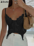 SUCHCUTE Gothic Bandage Women Tank Tops Vintage Lace Patchwork Female Crop Top Streetwear Backless Party Outfits 2022