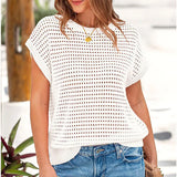 New Hot Independent Yen Collar Flag Top Solid Color Knit Shirt Short-Sleeved Sweater