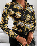 Zingj Wise Hot Style Autumn Loose Long Sleeve V Collar Button Print Shirt Shirt Women's