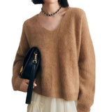 Zingj Feeling Soft Waxy Imitation Mink Velvet V-Neck Sweater Female Autumn And Winter Fashion Lazy Wind Milk Fufu Knit