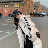 Medium And Long Down Cotton-Padded Clothes Female Winter 2024 New Knee Students Loose And Thick Cotton-Padded Jacket Coat Bread Clothes-Outfit