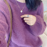 Zingj Winter Fashionable High Sense Purple Heavy Industry Bright Silk Sweater Jacket Design Sense Small Round Neck Sweater